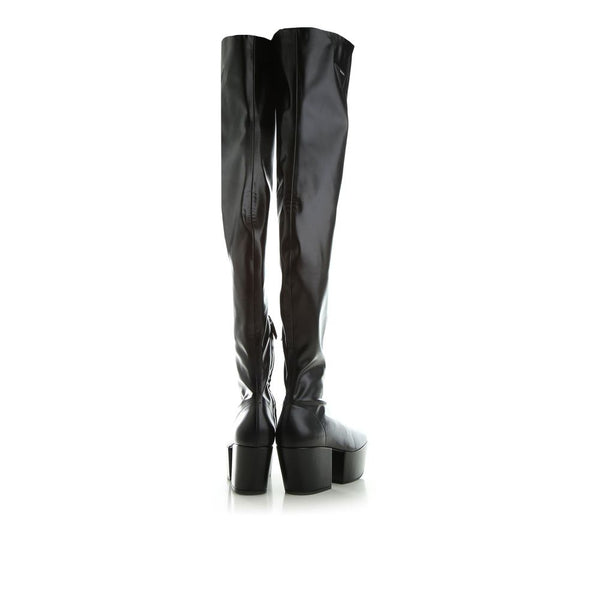 Schwarzer Kalbsleder-Oberschenkelstiefel
