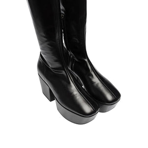 Schwarzer Kalbsleder-Oberschenkelstiefel