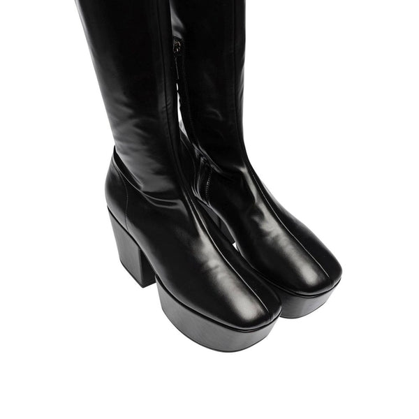 Schwarzer Kalbsleder-Oberschenkelstiefel