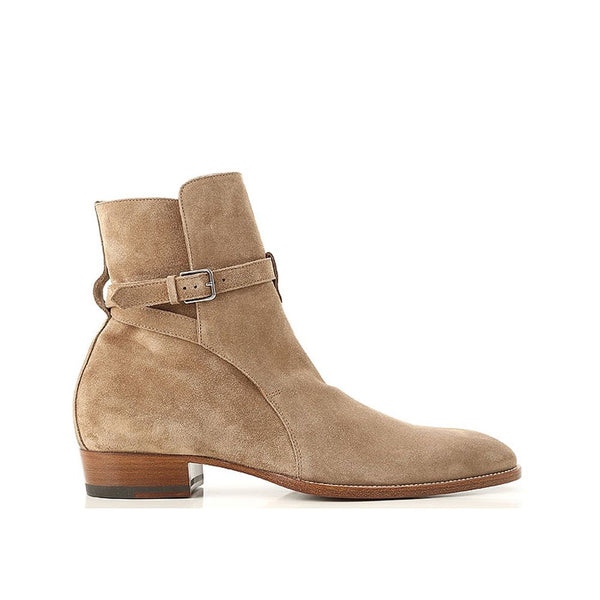 Beigefarbene Stiefeletten aus Kalbsleder