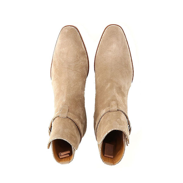 Beigefarbene Stiefeletten aus Kalbsleder