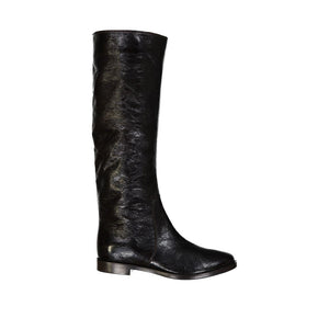 Schwarzer Kalbsleder-Oberschenkelstiefel