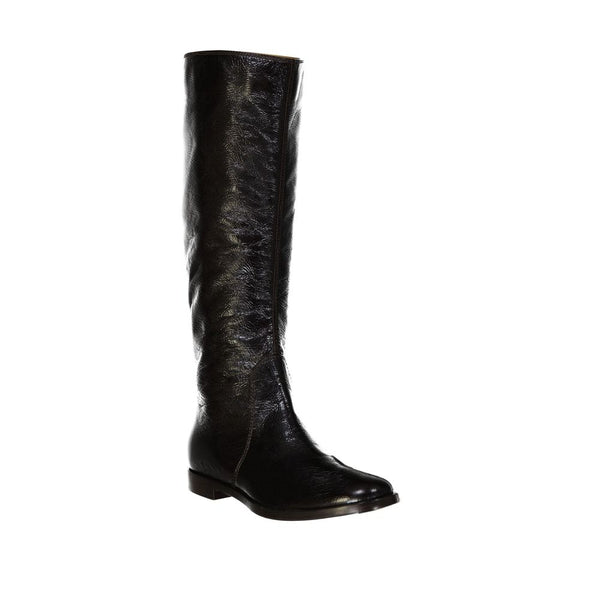Schwarzer Kalbsleder-Oberschenkelstiefel