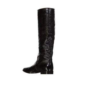 Schwarzer Kalbsleder-Oberschenkelstiefel