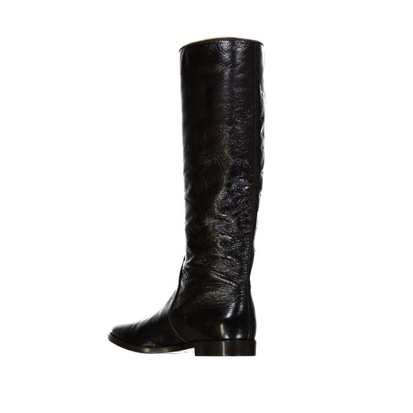 Schwarzer Kalbsleder-Oberschenkelstiefel