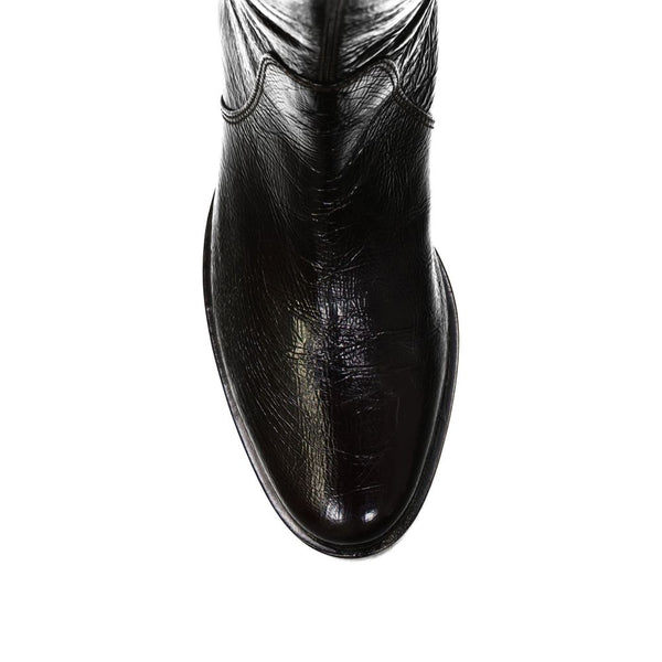 Schwarzer Kalbsleder-Oberschenkelstiefel