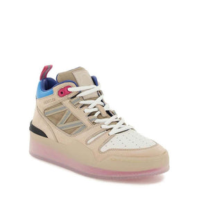 Beigefarbene Leder-Plateau-Sneaker