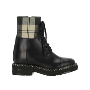 Schwarze Baumwoll-Schnürstiefel
