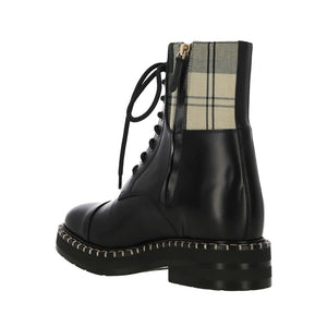 Schwarze Baumwoll-Schnürstiefel