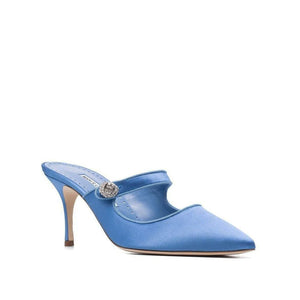 Seidene Pantoletten in Blau