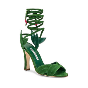 Grüne Sandalen mit Kalbshautriemen