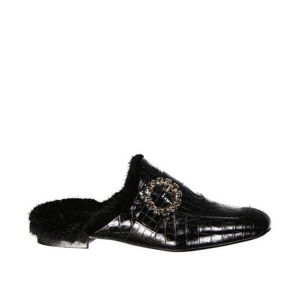 Schwarze Maultier-Schuhe aus Kalbsleder