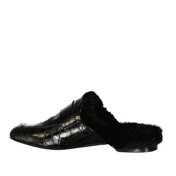 Schwarze Maultier-Schuhe aus Kalbsleder