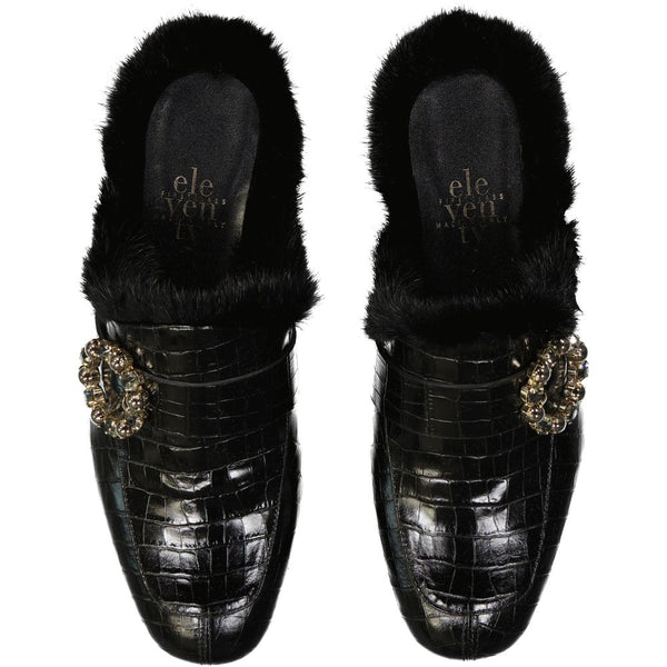 Schwarze Maultier-Schuhe aus Kalbsleder