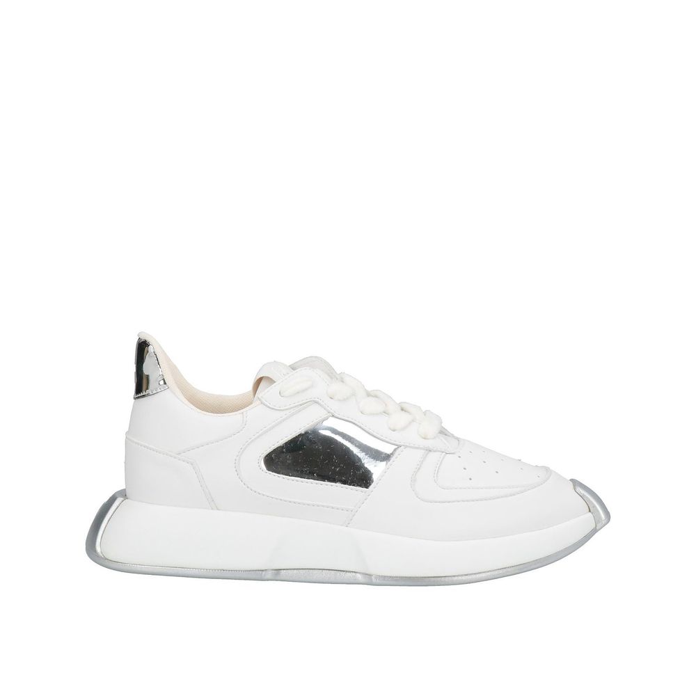 Weiße Kalbshaut-Sneaker mit klobiger Sohle