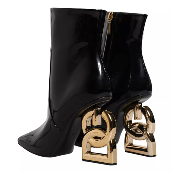 Schwarze Jackie Leder Mid Calf Stiefel Schuhe