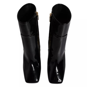 Schwarze Jackie Leder Mid Calf Stiefel Schuhe