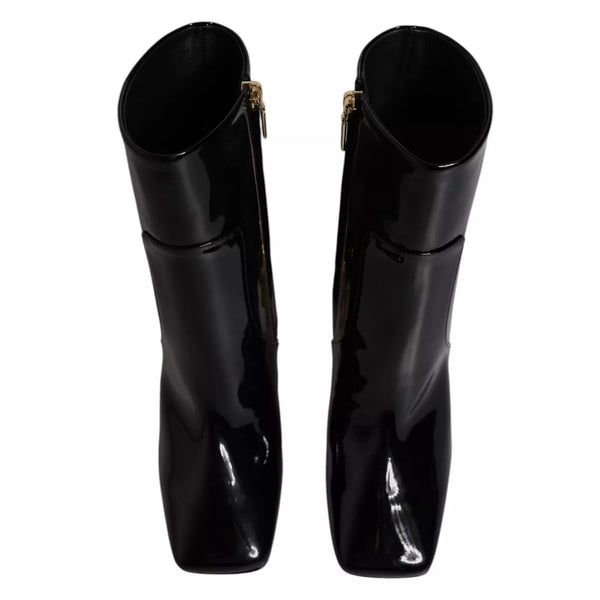 Schwarze Jackie Leder Mid Calf Stiefel Schuhe