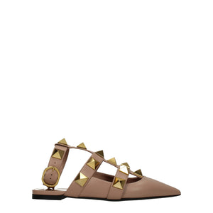 Flache Sandalen aus rosa Leder