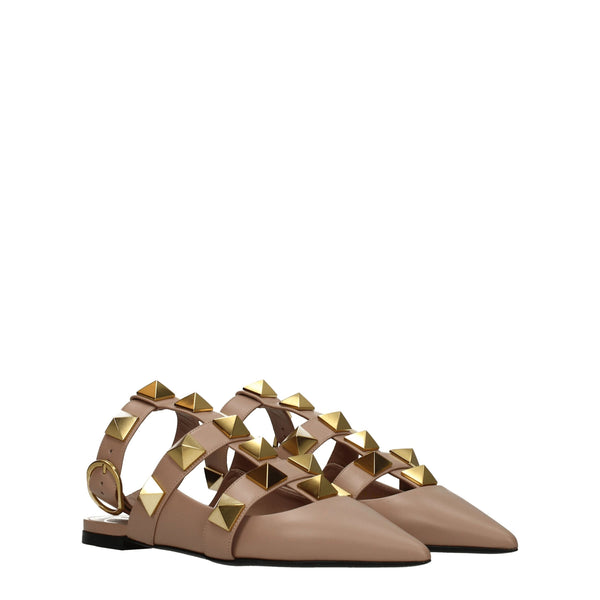 Flache Sandalen aus rosa Leder