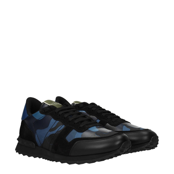 Blaue Leder-Sneakers mit niedrigem Schaft
