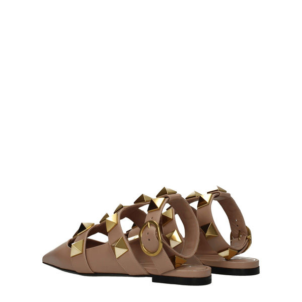 Flache Sandalen aus rosa Leder
