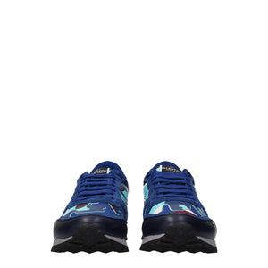 Blaue Leder Sportliche Turnschuhe