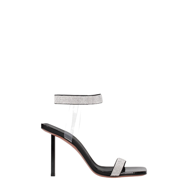 Sandalen mit Stilettoabsatz und schwarzen Kristallen