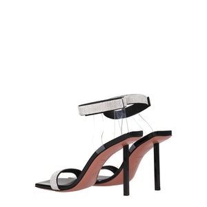 Sandalen mit Stilettoabsatz und schwarzen Kristallen