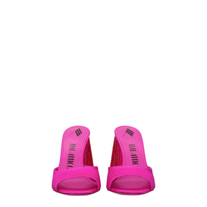 Satin-Sandalen mit Plateauabsatz in Rosa