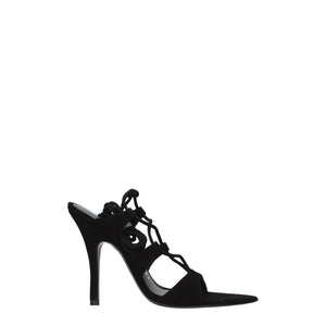 Schwarze Leder-Stilettosandalen