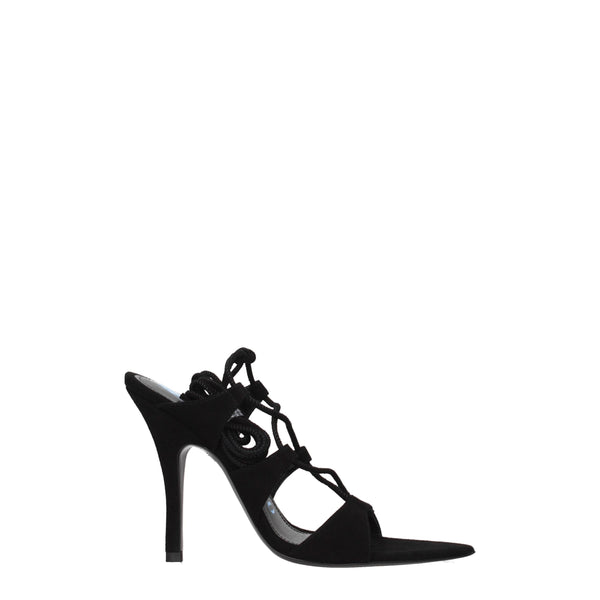 Schwarze Leder-Stilettosandalen