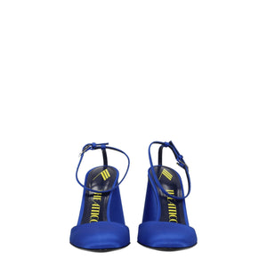 Blaue Satin-Plateau-Sandalen