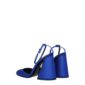 Blaue Satin-Plateau-Sandalen