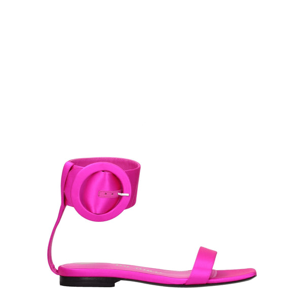 Flache Sandalen aus rosa Satin