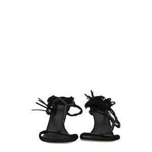 Schwarze Leder-Stilettosandalen