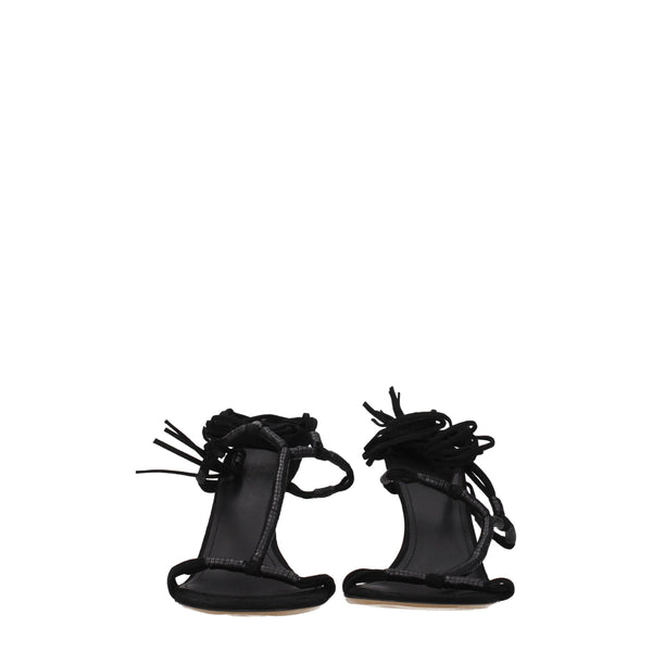 Schwarze Leder-Stilettosandalen