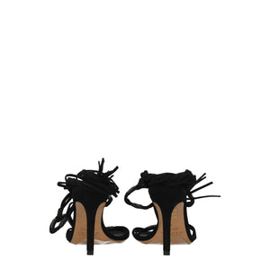 Schwarze Leder-Stilettosandalen