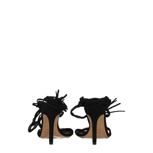 Schwarze Leder-Stilettosandalen