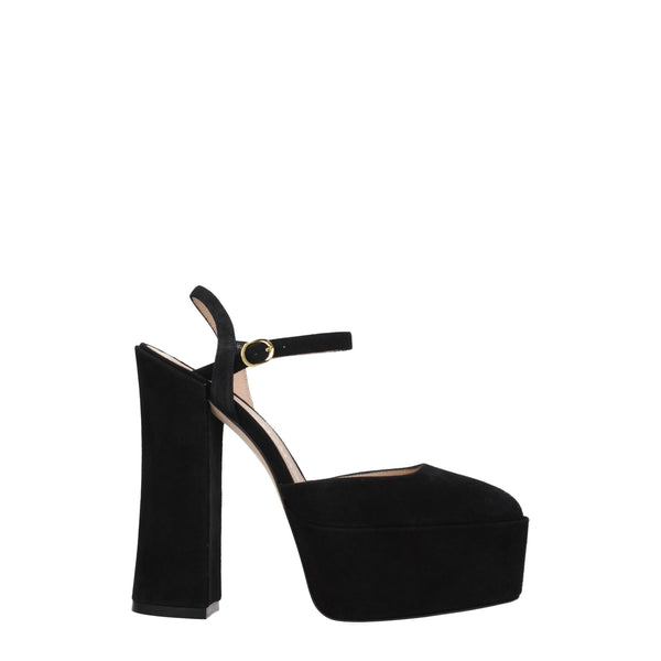 Schwarze Leder-Plateausandalen