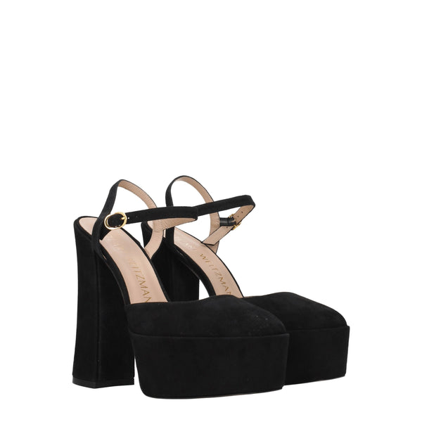 Schwarze Leder-Plateausandalen