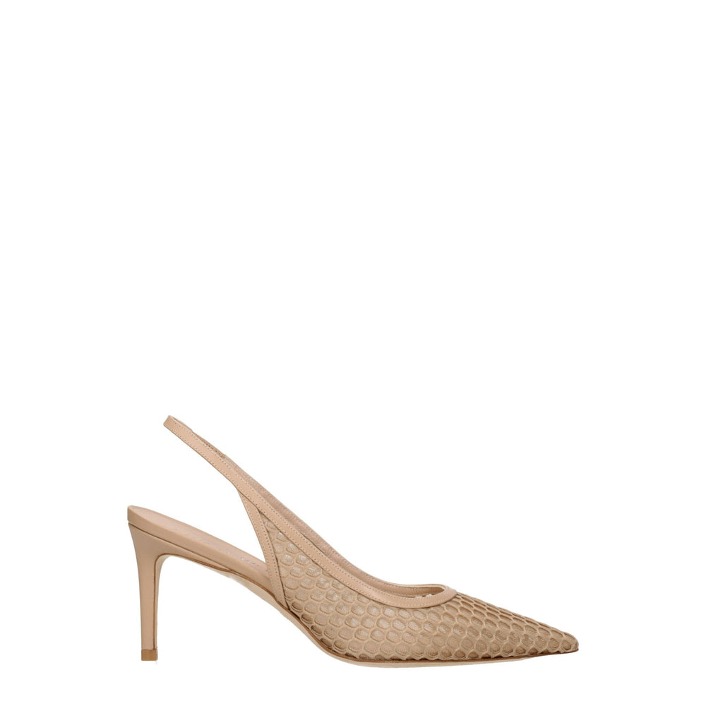 Beige Leder High Heel Pumps
