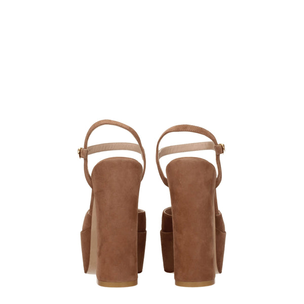 Beigefarbene Ledersandalen mit Plateauabsatz