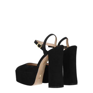 Schwarze Leder-Plateausandalen