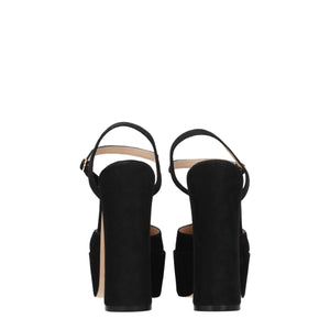 Schwarze Leder-Plateausandalen