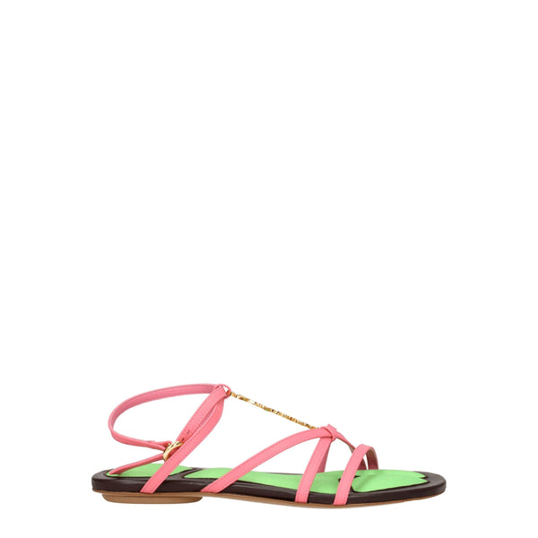 Flache Sandalen aus rosa Leder