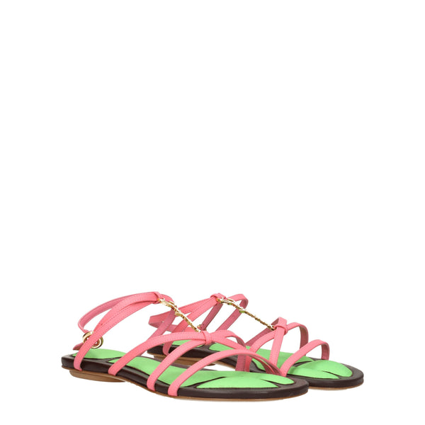Flache Sandalen aus rosa Leder