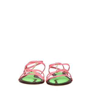 Flache Sandalen aus rosa Leder