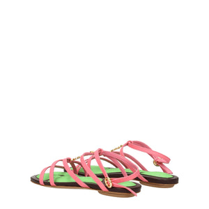 Flache Sandalen aus rosa Leder