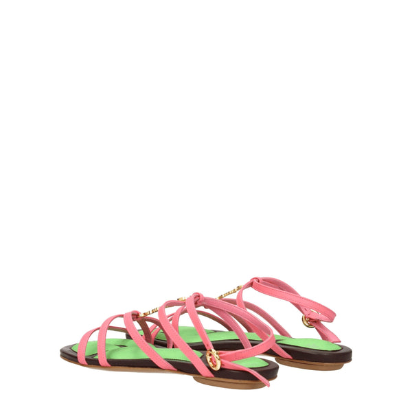Flache Sandalen aus rosa Leder